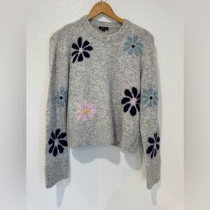 Rails Anise Grey Gray Floral Sweater Womens M Pullover Wool Blend Crewneck Daisy